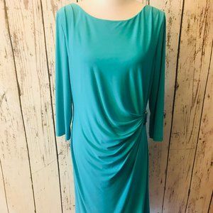 TAHARI BY ASL TEAL JERSEY SHEATH DRESS - 14
